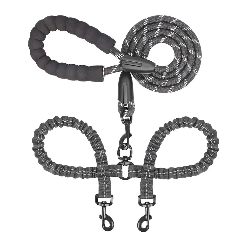 Pet Dog Leashes Walk 2 Two Dogs Nylon Leash Coupler Double Ropes Twin Leads Walking Dog with Poop Bag Multi Leashes 1.5+0.5M