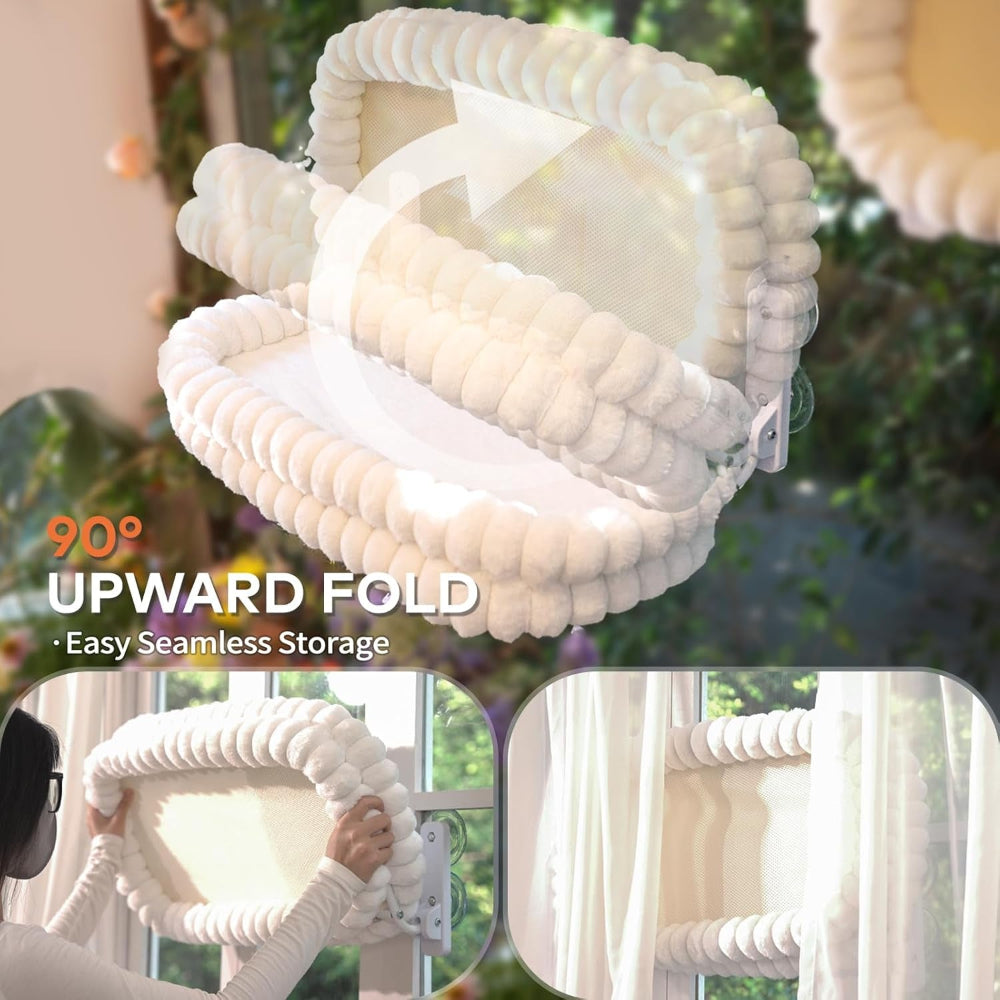 Cat Window Perch for Indoor Cats Hammock for Window with Reversible Cushion, Foldable Cat Window Bed for Large Cats and Kittens(White,Medium)