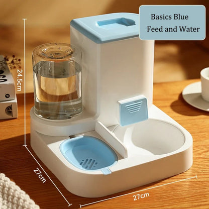 Automatic Dog Cat Feeder and Water Dispenser Gravity Food Feeder and Waterer Set with Pet Food Bowl Universal Pet Supplies