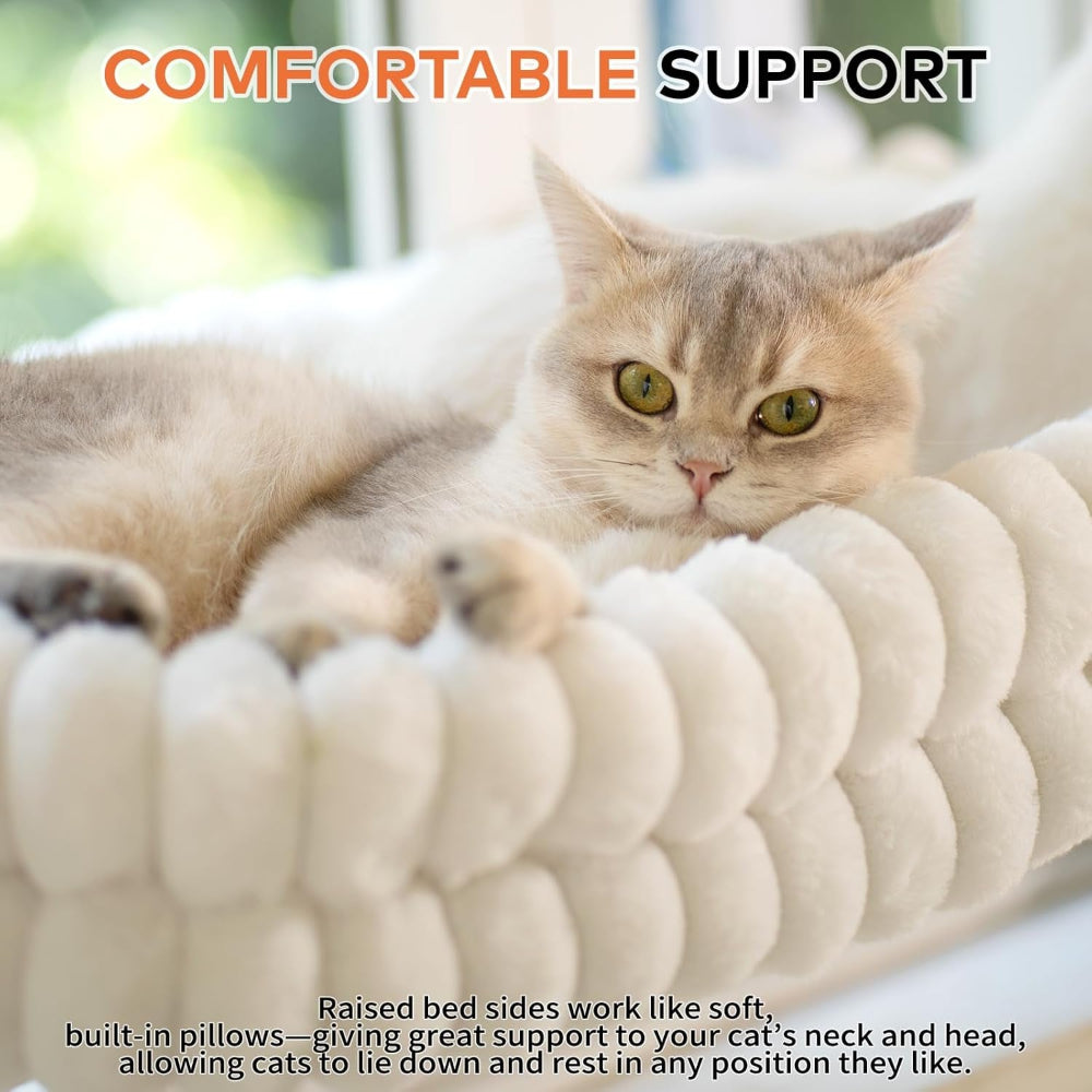 Cat Window Perch for Indoor Cats Hammock for Window with Reversible Cushion, Foldable Cat Window Bed for Large Cats and Kittens(White,Medium)