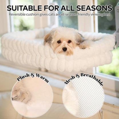 Cat Window Perch for Indoor Cats Hammock for Window with Reversible Cushion, Foldable Cat Window Bed for Large Cats and Kittens(White,Medium)